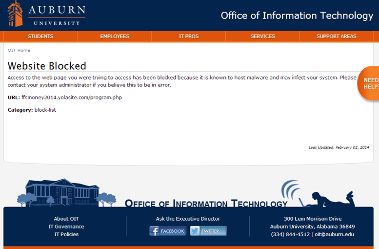 OIT Website Blocked Screenshot